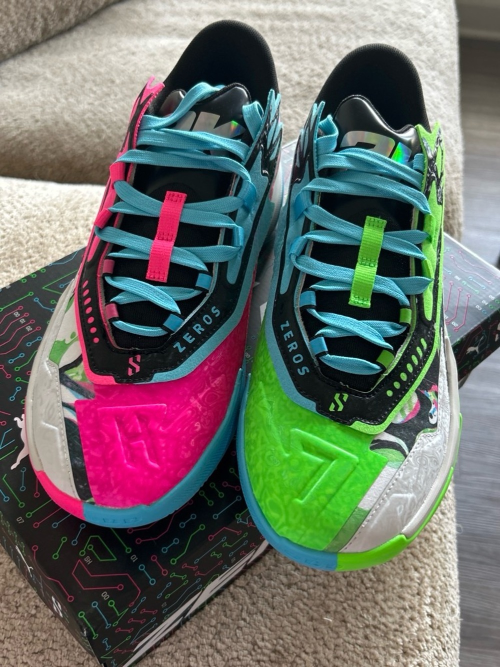 Puma Men’s Athletic Zeros Sneakers - Neon Pink & Neon Green with Blue Accents